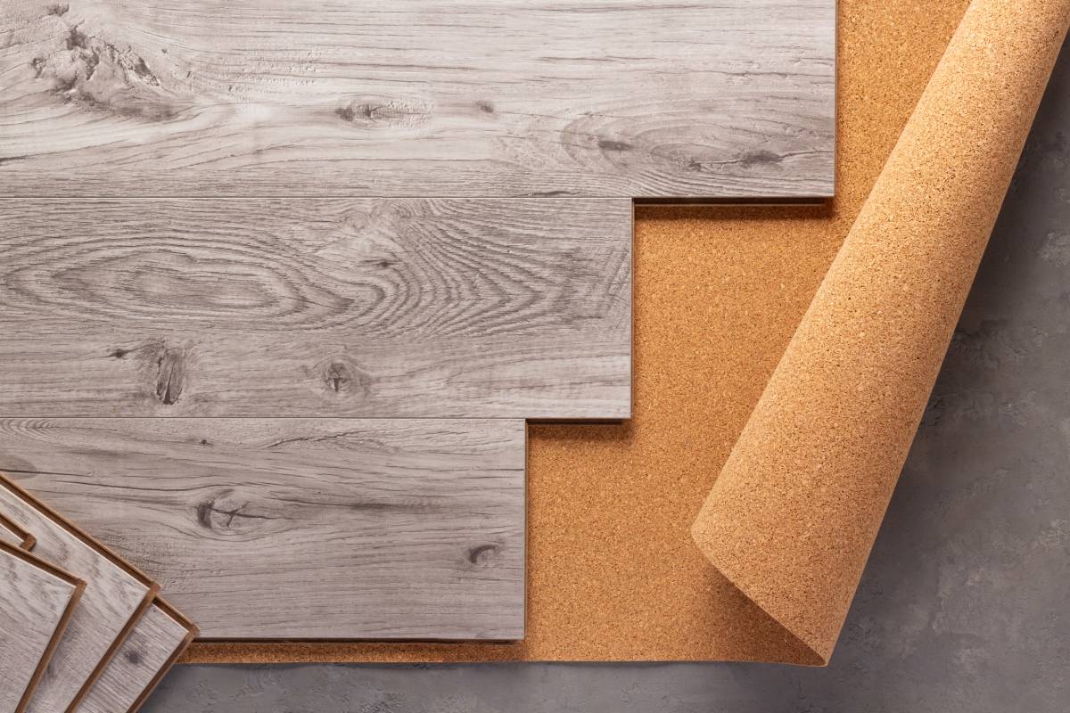 Wood laminate background at floor texture. Wooden laminate heap top view