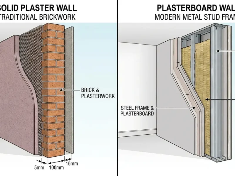 wet plaster wall vs gyprock plasterboard cross section